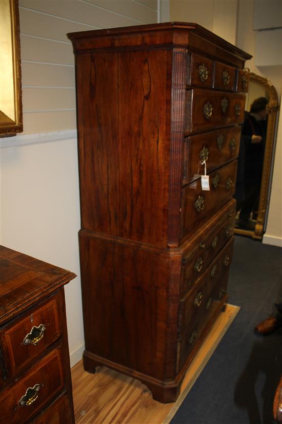 An 18th century walnut and featherbanded chest on chest, W.3ft 6in.